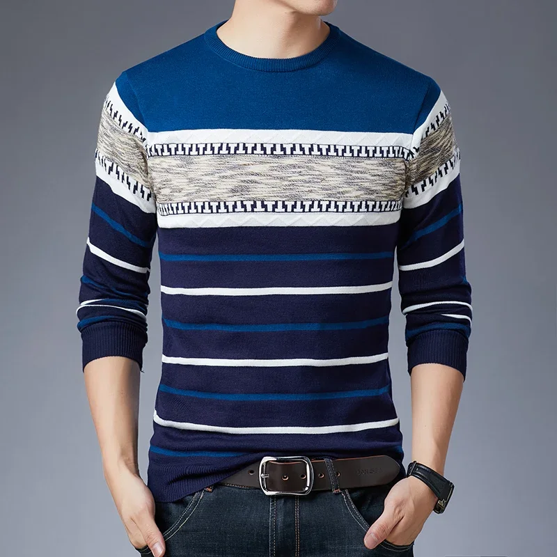 Long sleeved pullover sweater for fashionable men’s casual autumn and winter long sleeved knit shirt for men