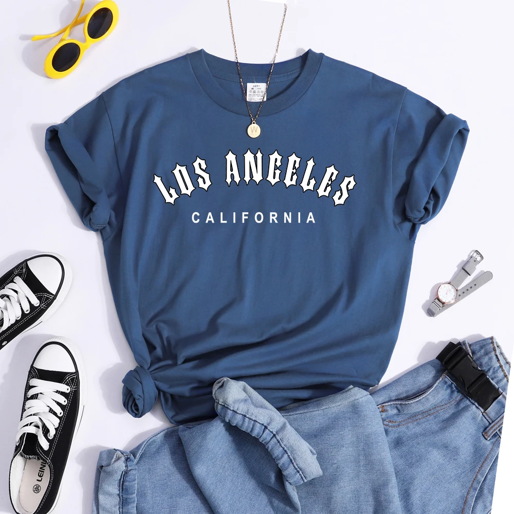 Los Angeles California Letter Printing Womens T-Shirts Summer Casual Street Short Sleeve Loose Comfortable Crewneck Tops Clothes