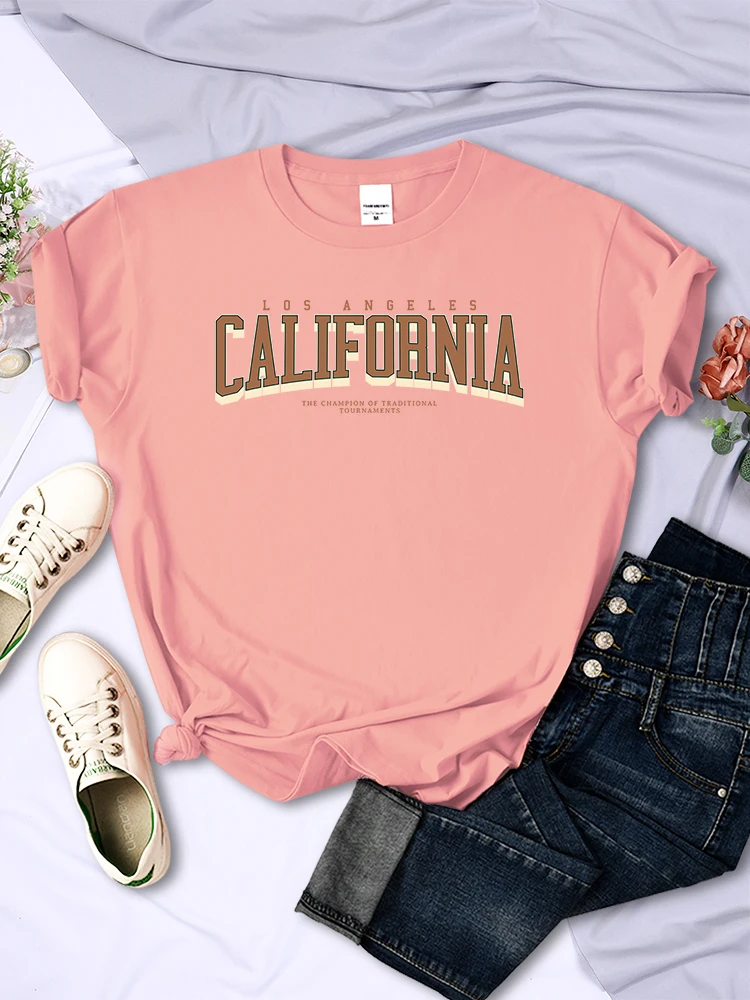 Los Angeles California The Winnerof Tournaments T-Shirt Women Summer Breathable T Shirts Street Clothes Simple Soft Short Sleeve