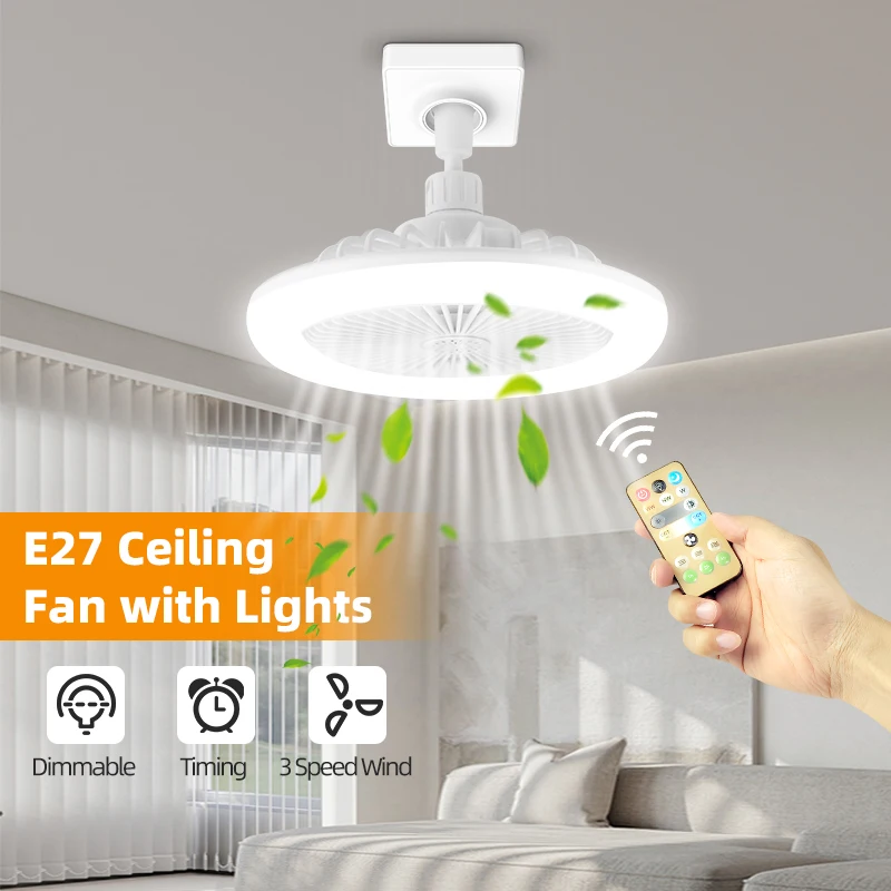 Luster Silent Ceiling Fan Light with Remote Lamp, E27 Control, Bedroom, Living, Home, Lighting Source, Ac85-265v  Ceiling Fan