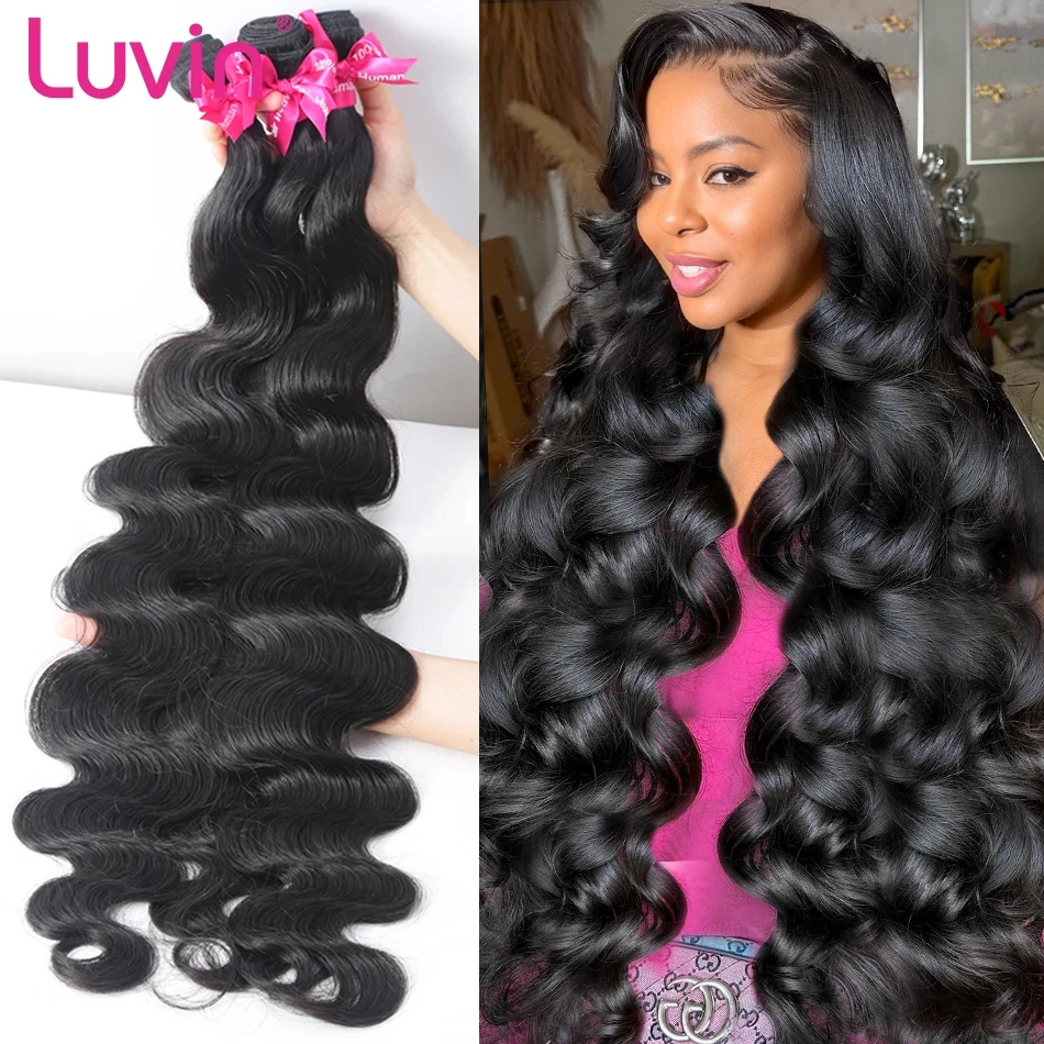 Luvin Body Wave Bundles Human Hair 30 32 40 Inch 3 4 Remy Brazilian Hair Weave Natural Double Drawn Hair Extensions For Women