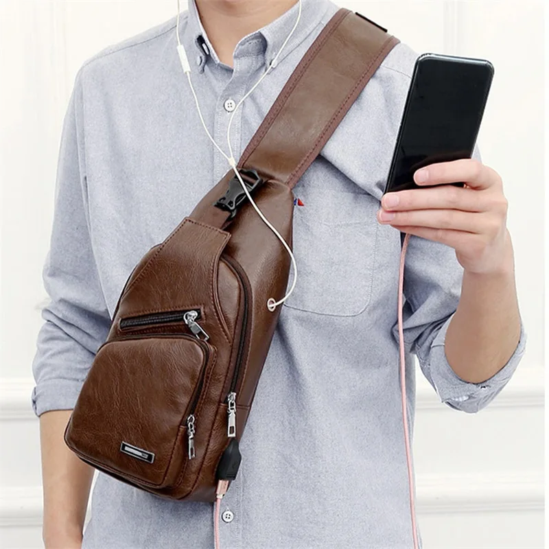 Luxury Brand Messenger Bag Leather Men Chest Bag Vintage Crossbody Shoulder Bag Men’s Business Sling Bags Male Casual Chest Pack