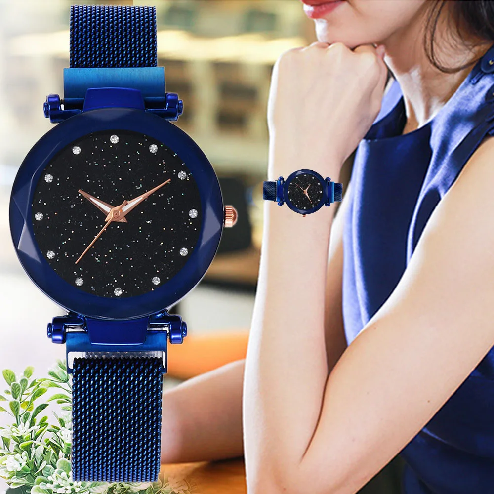 Luxury Magnetic Starry Sky Watch for Women Crystal Analog Quartz Wristwatches Ladies  For Gift Clock