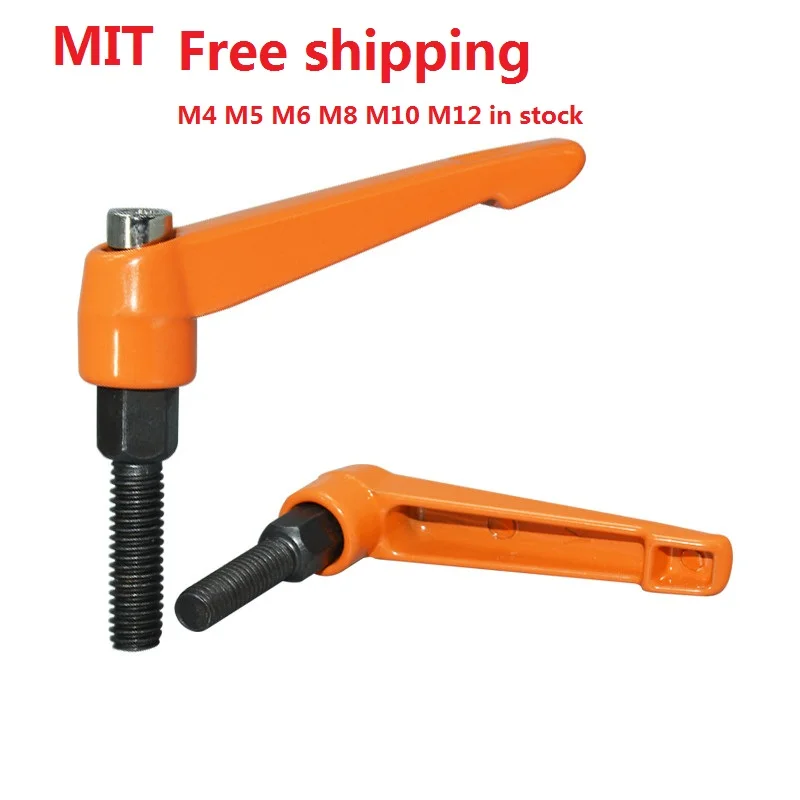 M4/M5/M6/M8/M10/M12/M16M5/M6 Adjustable Clamping Handle Lever Grip Handles Orange/Black Threaded Metal Knob Machinery Tools