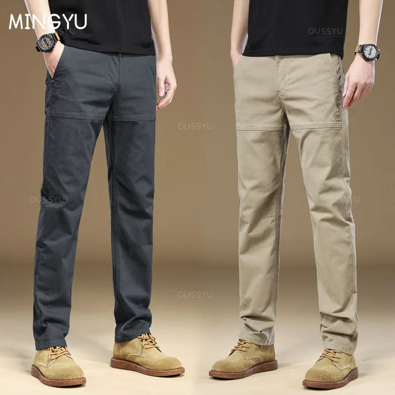 MINGYU Brand (*38*) Men’s Cargo Work Pants 97%Cotton Thick Solid Color Wear Korean Grey Casual Trousers Male Large Size 38 40