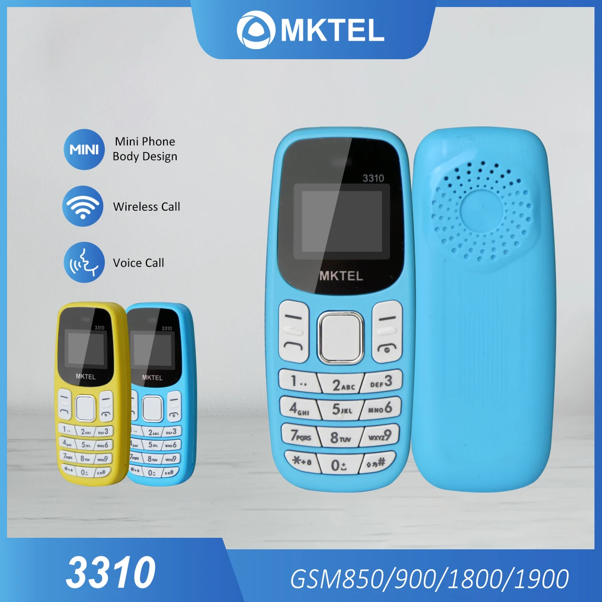 MKTEL 3310 Mini Feature Phone with Earhook Dual SIM Dual Standby MP3/MP4/FM Radio/Bluetooth/GPRS