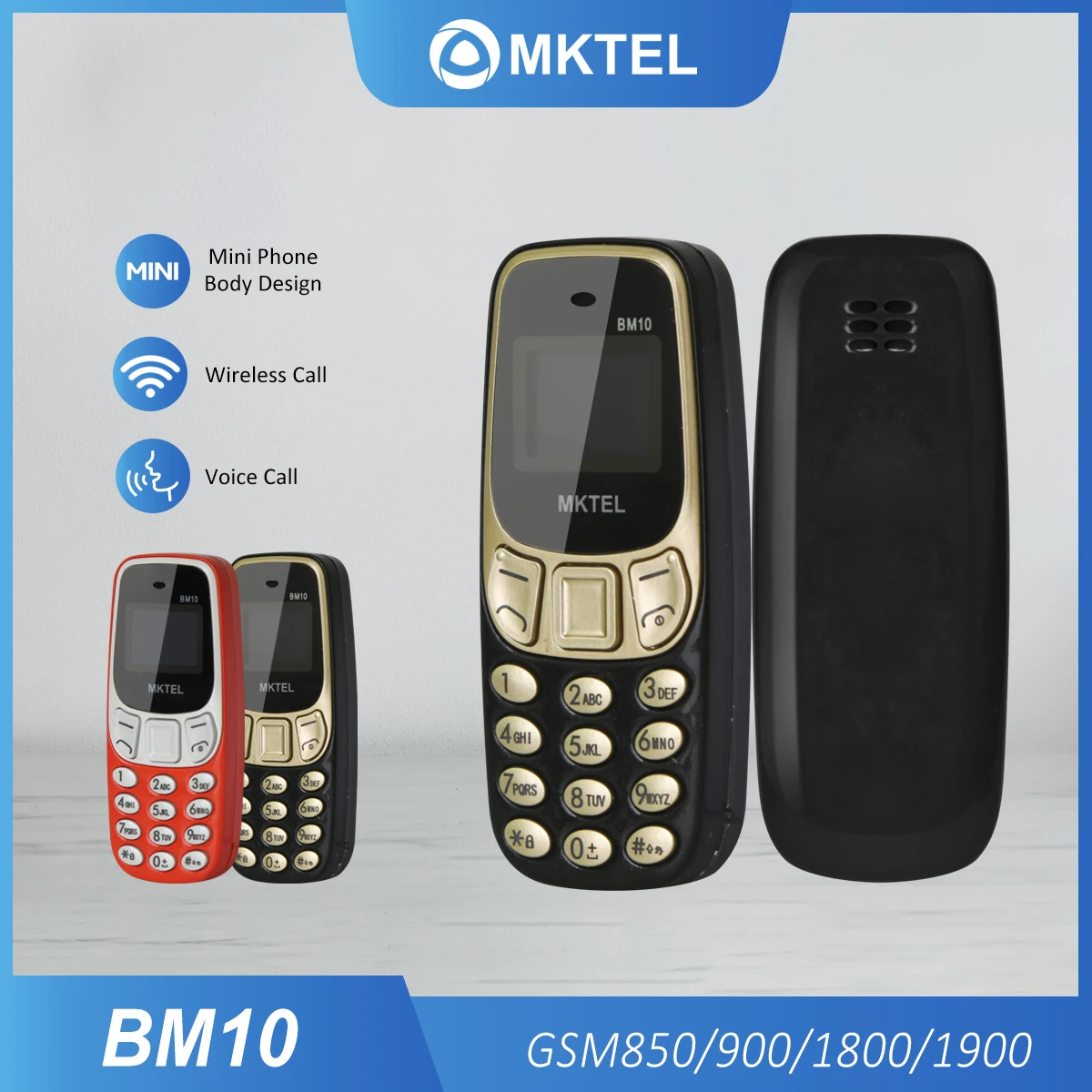 MKTEL BM10 Mini Feature Phone With Earhook Dual SIM Dual Standby 380mAh Battery MP3/MP4/FM Radio/Bluetooth/GPRS