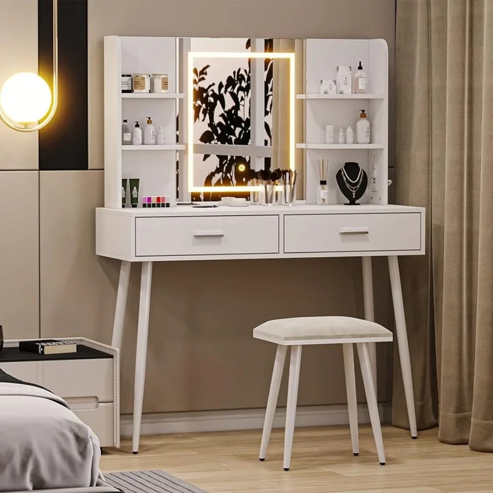 Makeup Stool And 2 Drawers Recamera Dressing Table With Mirror Cabinets White Drawer Full Bedroom Furniture