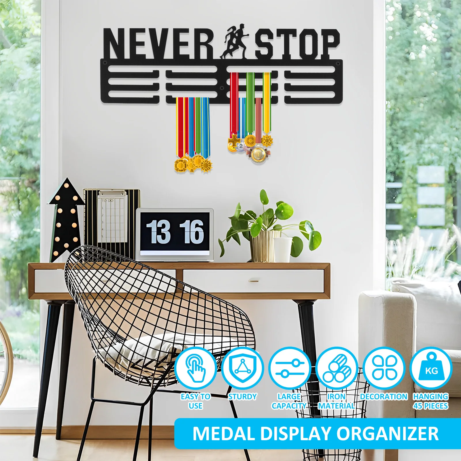 Medal Display Hanging Holder Rack Black Wall Mounted Iron Medal Display Rack Decorative Home Organizer Storage Rack Dropshipping