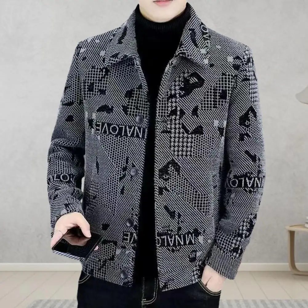 Men Fall Winter Coat Long Sleeve Thick Warm Lapel Single-breasted Windproof Buttons Mid Length Men Casual Jacket