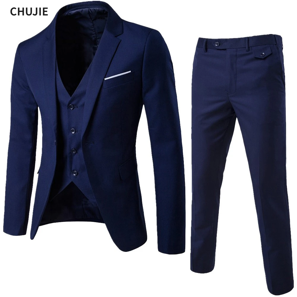 Men Suits Blazers 3 Pieces 2 Sets Wedding Elegant Business Vest Pants Blue Coats2022 Formal Jackets Korean Luxury Free Shipping