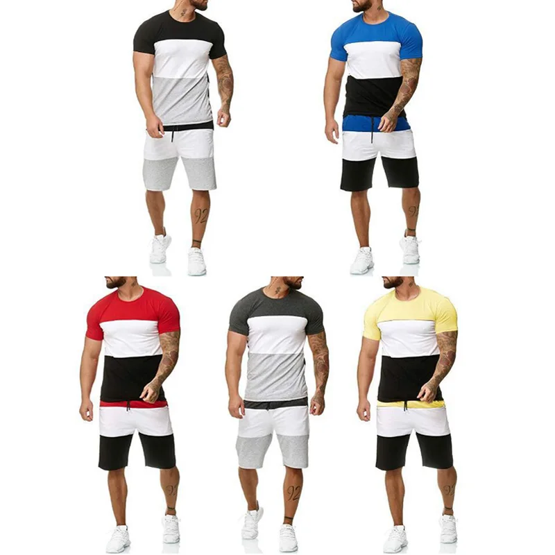 Men’s Suit Two-piece Horizontal Stripe Design Sportswear Shorts + T-shirt Casual Daily Fashion Sports Shorts Short-sleeved Suit