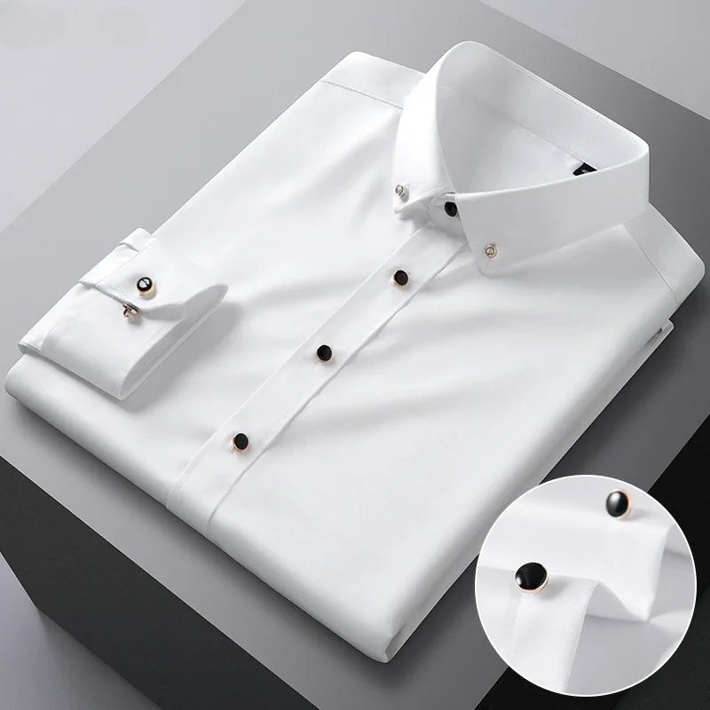 Men’s quality shirt, long sleeved, new elastic, snug, and non ironing business shirt, Korean slim fit men’s clothing