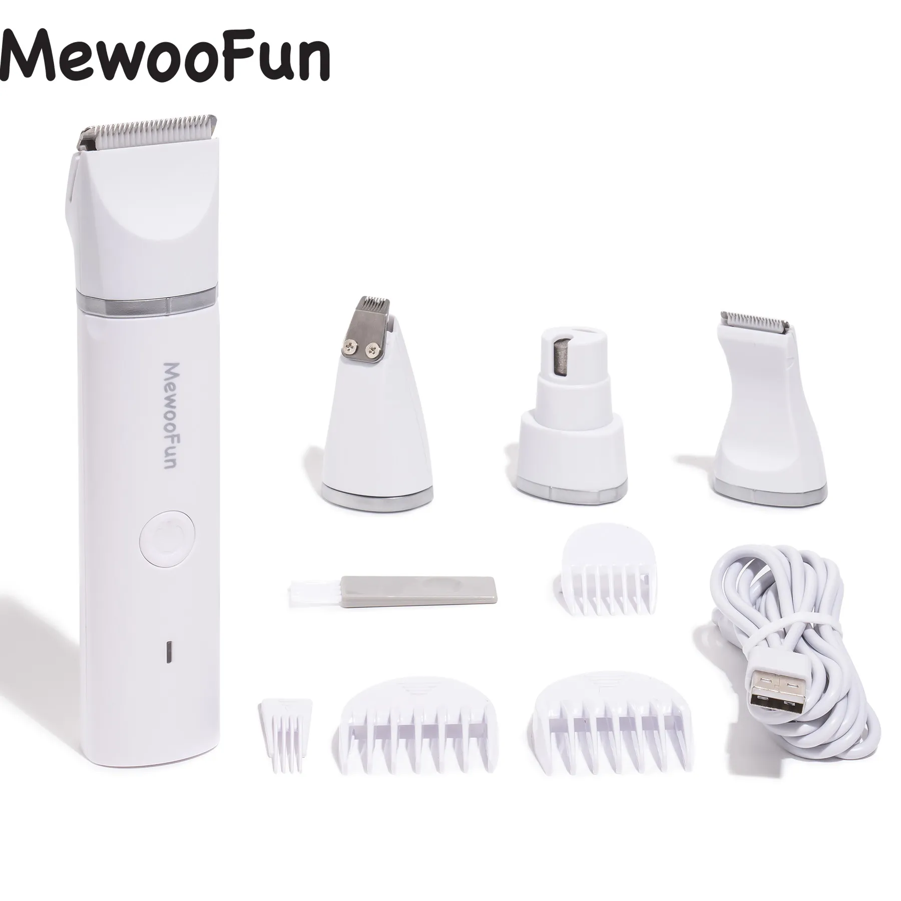 Mewoofun 4 in 1 Pet Electric Hair Trimmer with 4 Blades Grooming Clipper Nail Grinder Professional Recharge Haircut For Dogs Cat