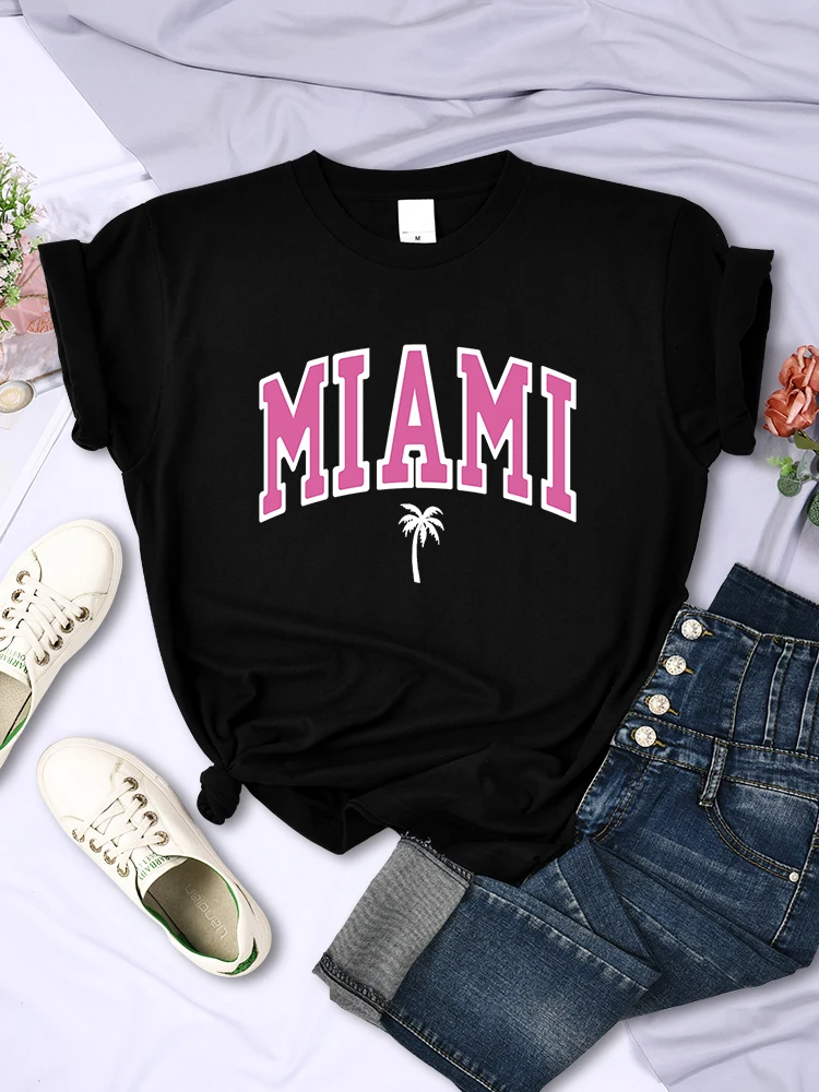 Miami Beach, Florida USA Street Printed T-Shirt Women Summer Breathable Short Sleeve Soft Comfortable T Shirts Loose Casual Tees