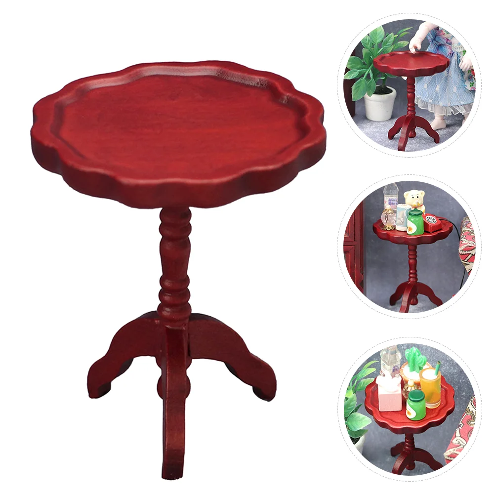 Mini Coffee Table Dollhouse Wooden Table Miniature Round Table Ornaments Mini Furniture Decoration