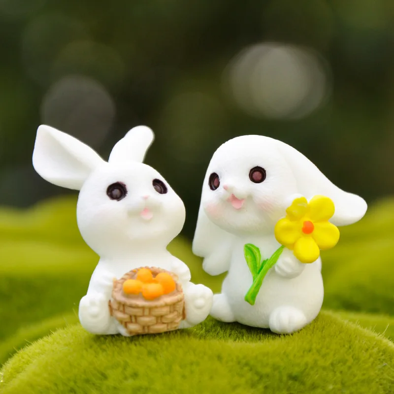 Miniature Animals Cute Mini Resin Cartoon Tiny Fairy Garden Accessories Rabbit Figurines Creative Doll Products Moss Landscape