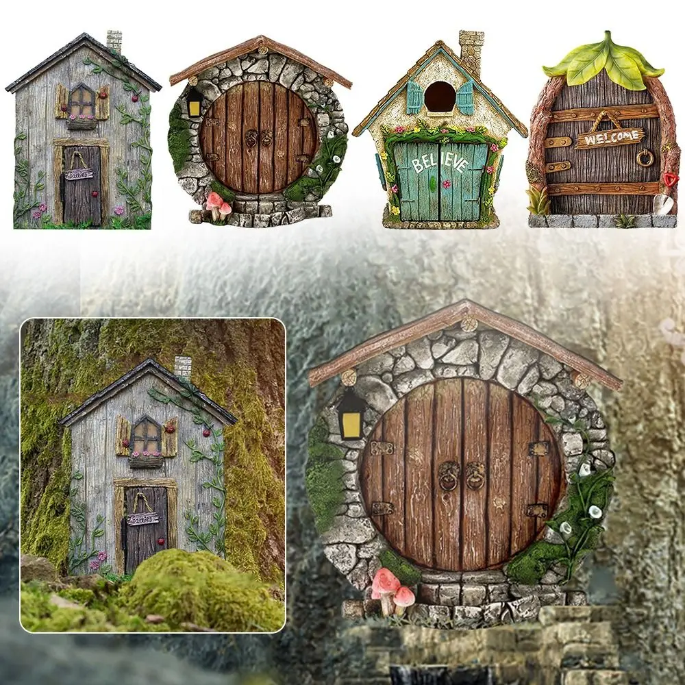 Miniature Fairy Gnome Door Figurines Elf Home For Yard Art Garden Tree Sculpture Statues Decor Outdoor Decor Fairy Garden Door