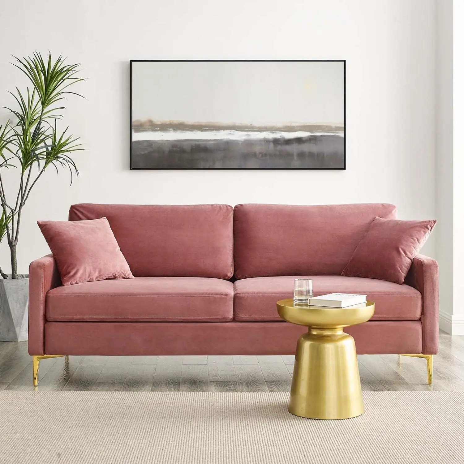 Modway Juliana Performance Velvet Upholstered Sofa, Dusty Rose living room furniture  sofa  couch  casa prefabricada  sofa chair