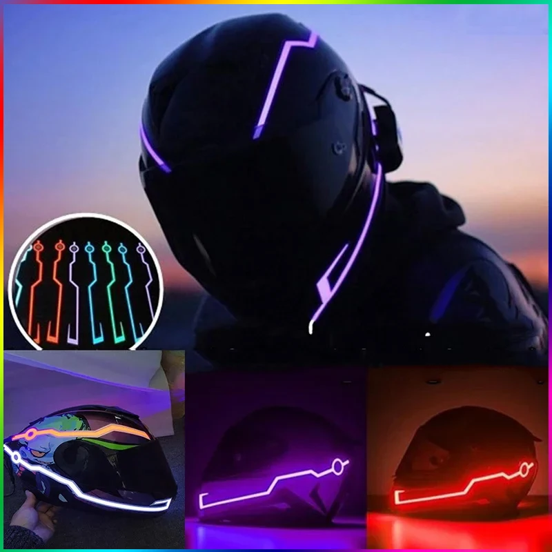 Motorcycle Helmet LED Warning Lights Night Riding Helmet Motor Cold Light Strip EL Waterproof Sticker 4 Flashing Accessories