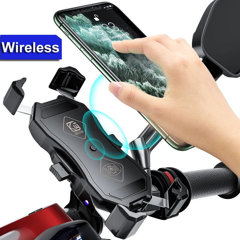 Motorcycle Mobile Phone Holder Mount with QC 3.0 USB Qi Wireless Charger for Scooter Motor Motorbike Smartphone Support Bracket