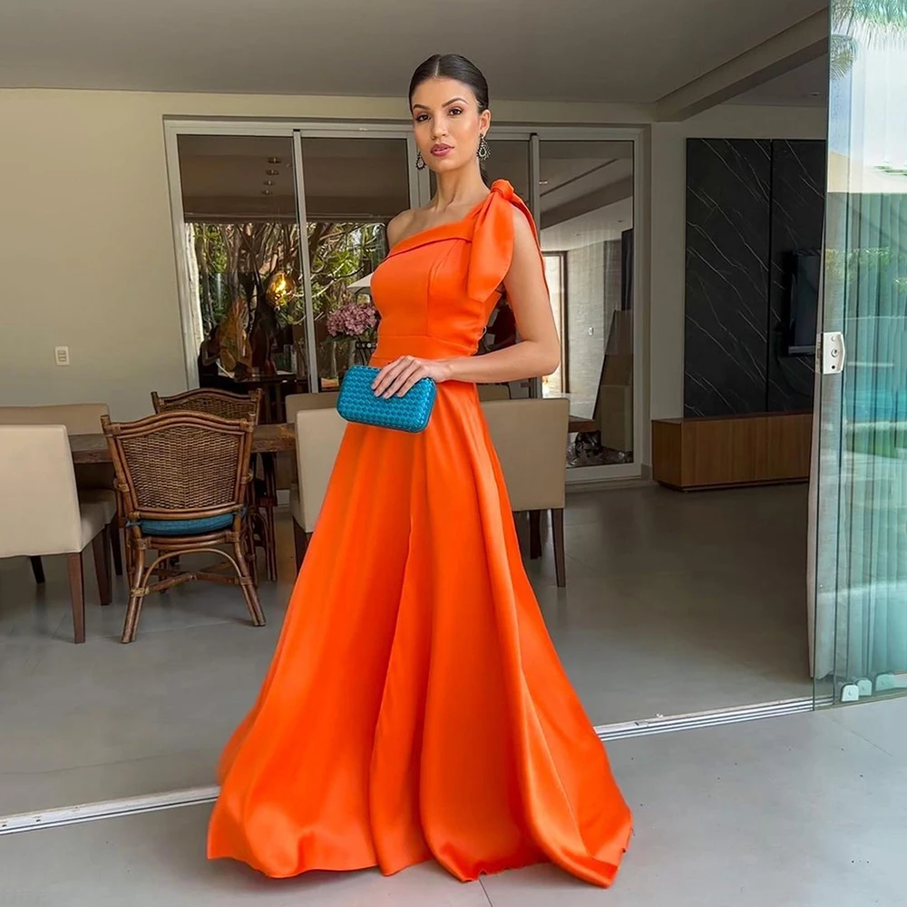 Msikoods Orange Satin Evening Dresses 2024 One Shoulder A Line Special Occasion Dress Pageant Prom Party Gala Gowns