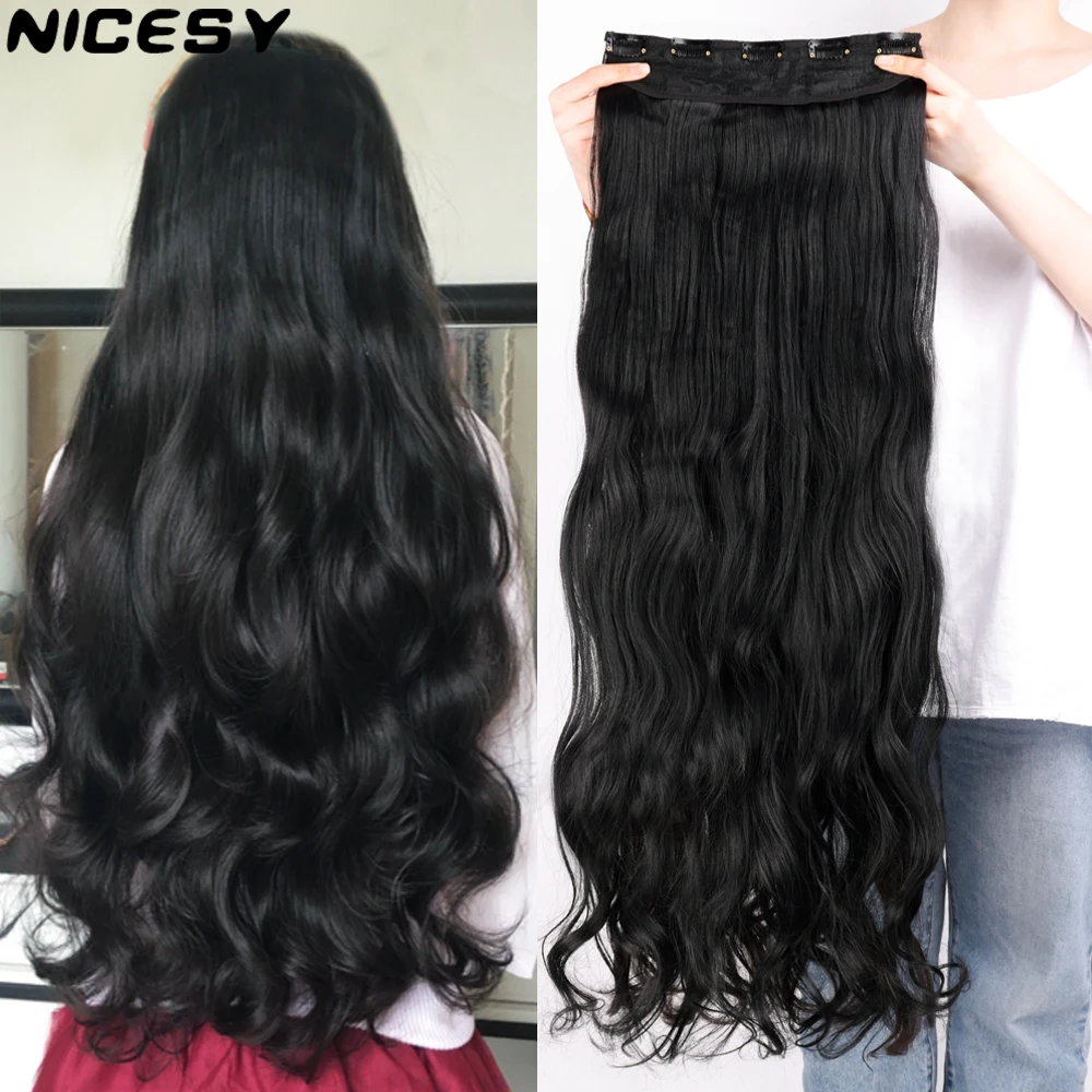 NICESY Synthetic Long Wavy 5 Clips Hair Extensions 22Inch/32Inch Clip On Hair Extensions High Tempreture Fake For Women