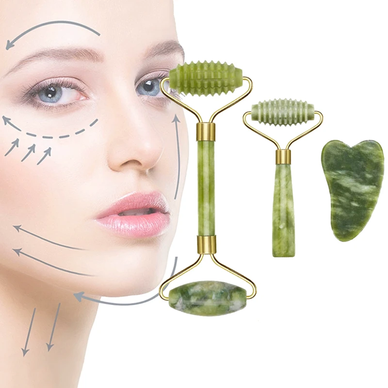 Natural Jade Stone Face Lift Roller Guasha Gouache Scraper Massage Tools Facial Body Neck Anti Wrinkle Cellulite Beauty Massager