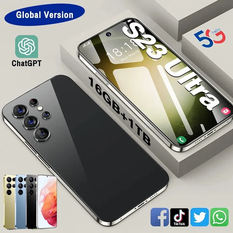 New 5G Mobile Phone S23 Ultra Smartphone 7.0 HD Screen 16G+1T 7800Mah 50MP+108MP Android13 Celulare Dual Sim Face Unlocked