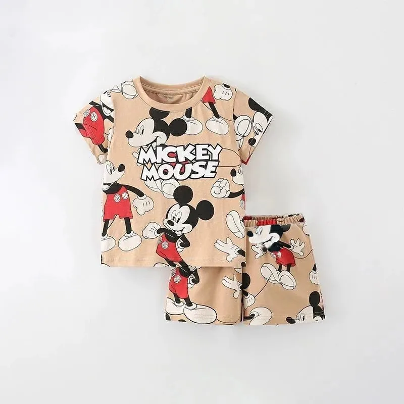 New Disney Baby Kids Clothes Set Mickey Mouse Print T-shirt+short Two Piece Fashion Children Girl Boy Tracksuit 100% Cotton Sets