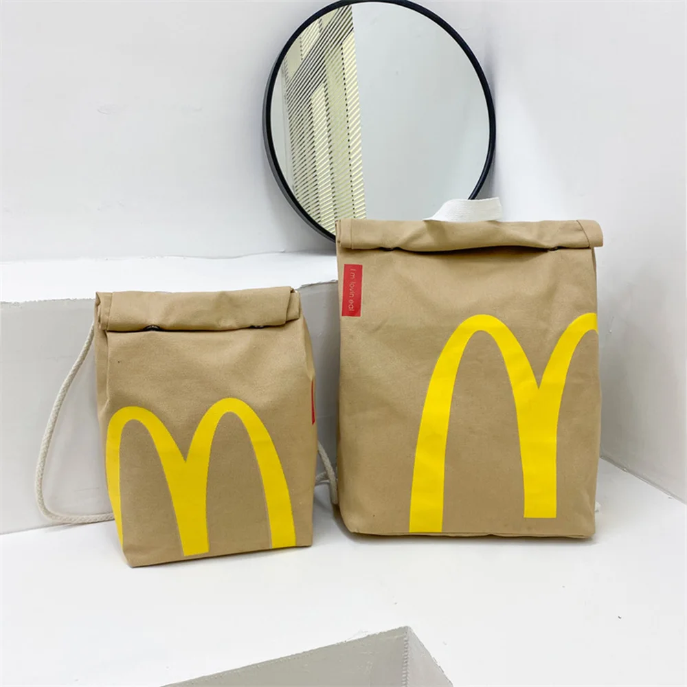 New Mcdonalds Schoolbag, paper bag, printed bento field, bucket bag, personalized student backpack, casual drawstring pocket