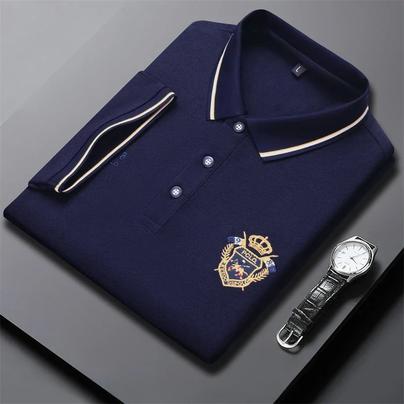 New Men’s Casual and Fashionable Solid Color Embroidered Short Sleeved Polo Shirt