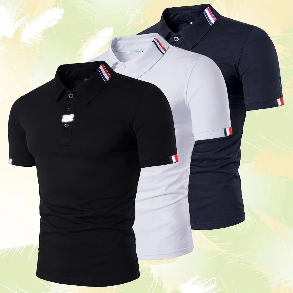 New Solid Color Mens Polo Shirts Short Sleeve Casual Fashion Summer Lapel Male Tops