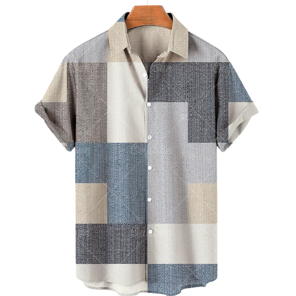 New Summer Men’s Casual Striped Shirts Short Sleeve Tops Lapel Harajuku Retro Oversized Simple Style Vintage Clothing