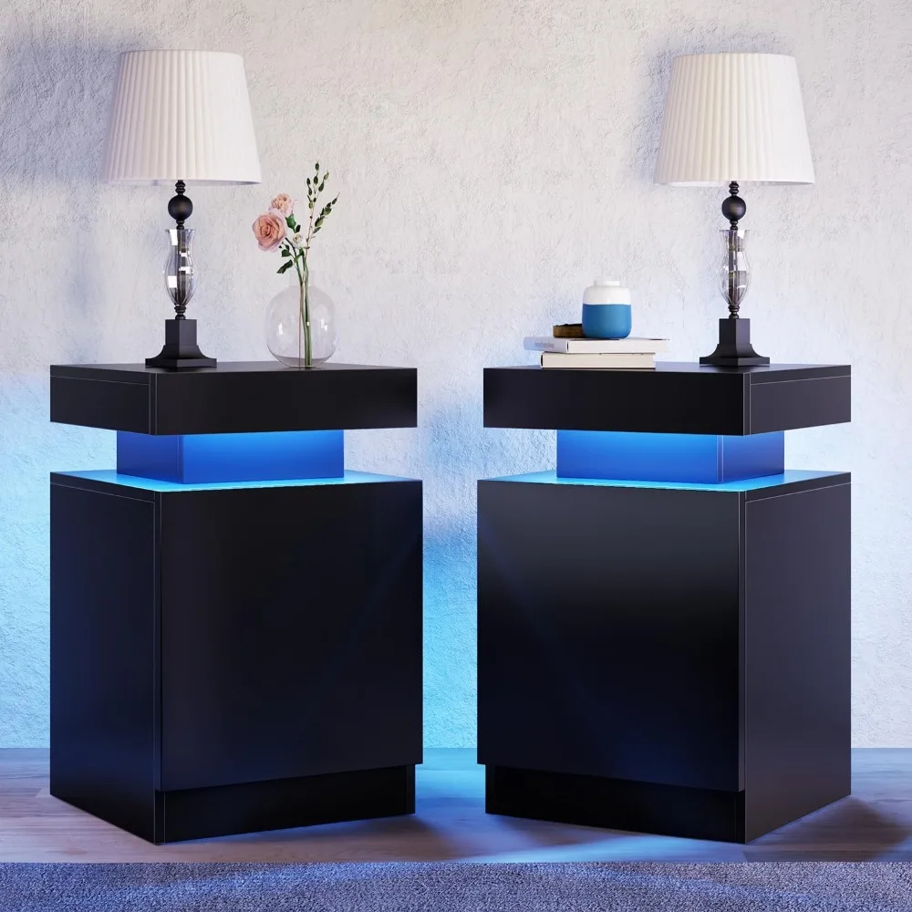 Night Stand With Storage Cabinet for Bedroom Bedside Tables for the Bedroom Furniture Black Mobile Table Home Nightstands