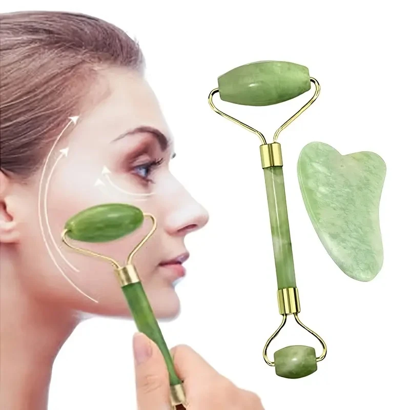 Non Jade Gua Sha Massager Pink Set Facial Beauty Scraper Health Care Scraping Board Muscle Gua Sha Roller Massager for Face Neck