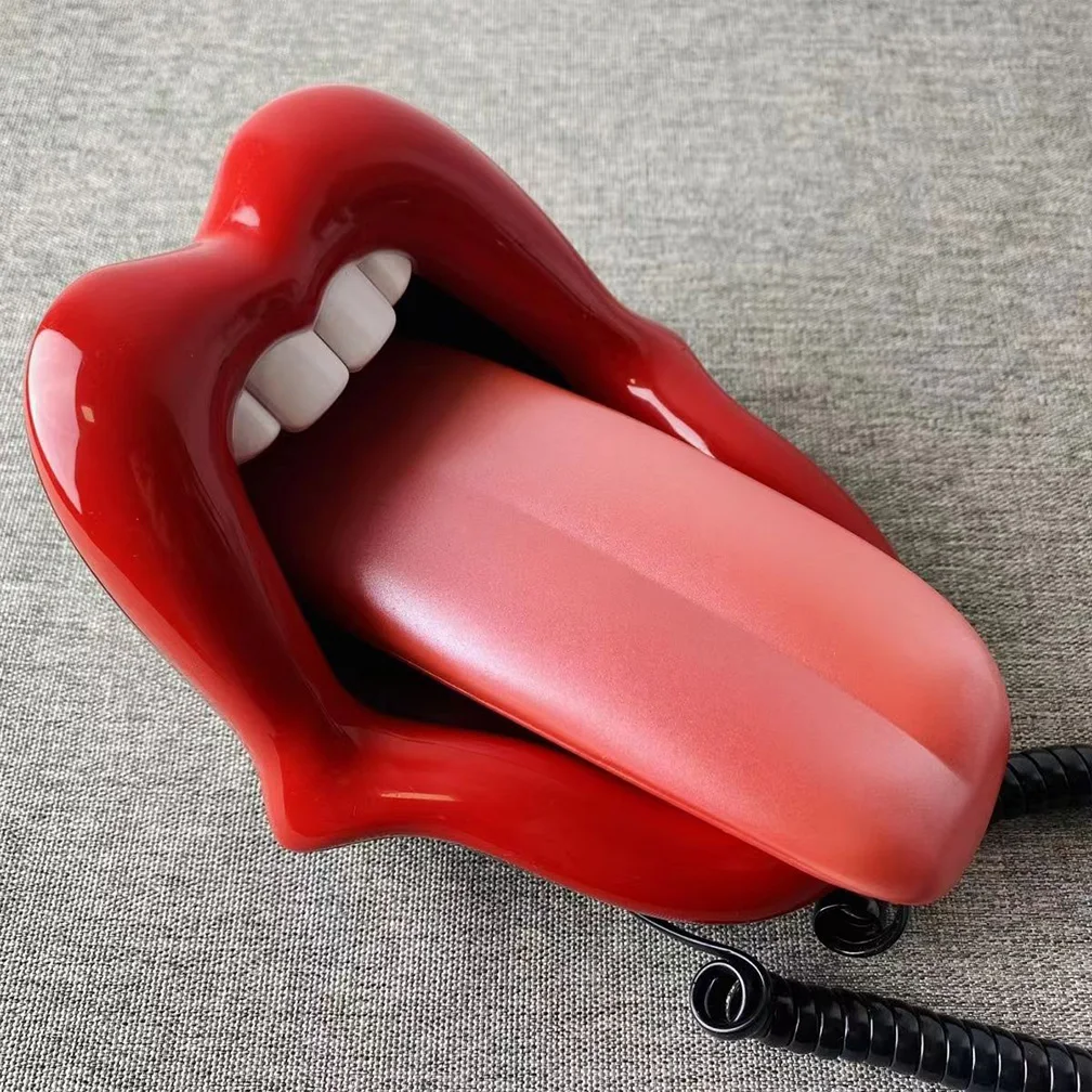 Novelty Tongue Stretching Sexy Lips Mouth Corded Phone Telephone with LED Indicator, Audio / Pulse Dial, Mini Landline Telephone