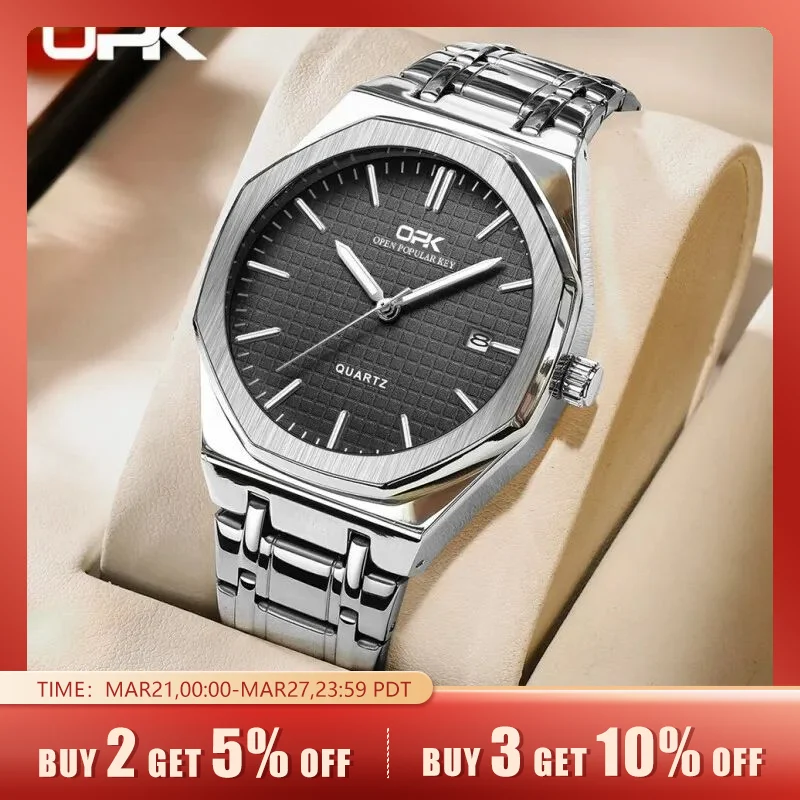 Opk Brand Men Watch Simple Fashion Waterproof Luminous Stainless Steel Strap