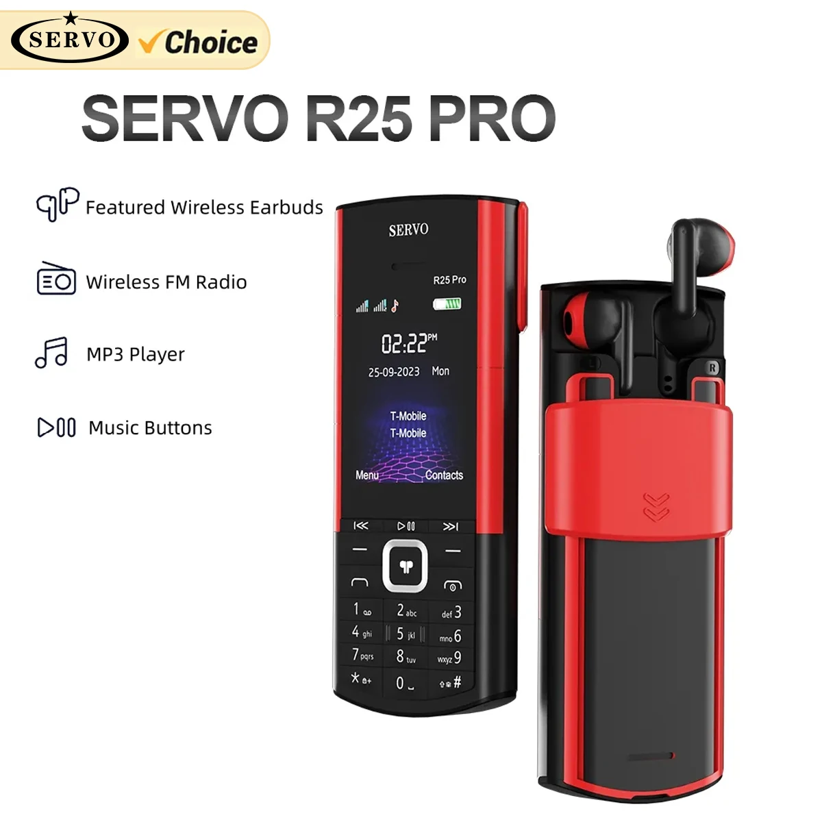 Original SERVO R25 Pro Keypad Mobile Phone with inbuilt Wireless Earbuds 2.4