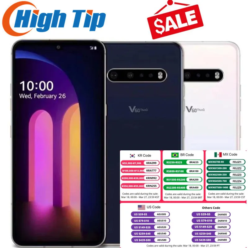 Original Unlocked  LG V60 5G ThinQ Moilble Phone V600TM V600N V600AM 6.8