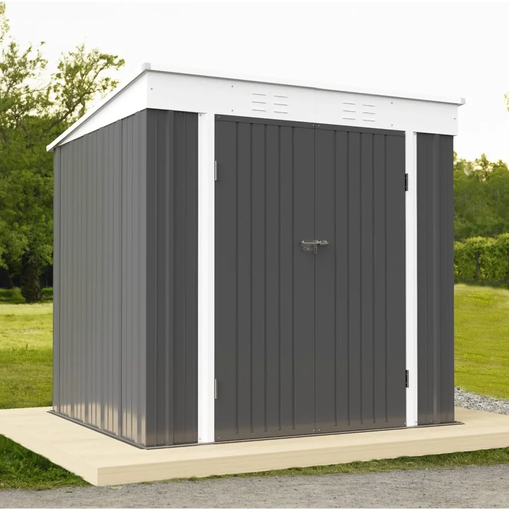 Outdoor Storage Shed All Weather Metal Garden Shed With Lockable Double Doors for Garden Tools Toys and Sundries Gray Buildings