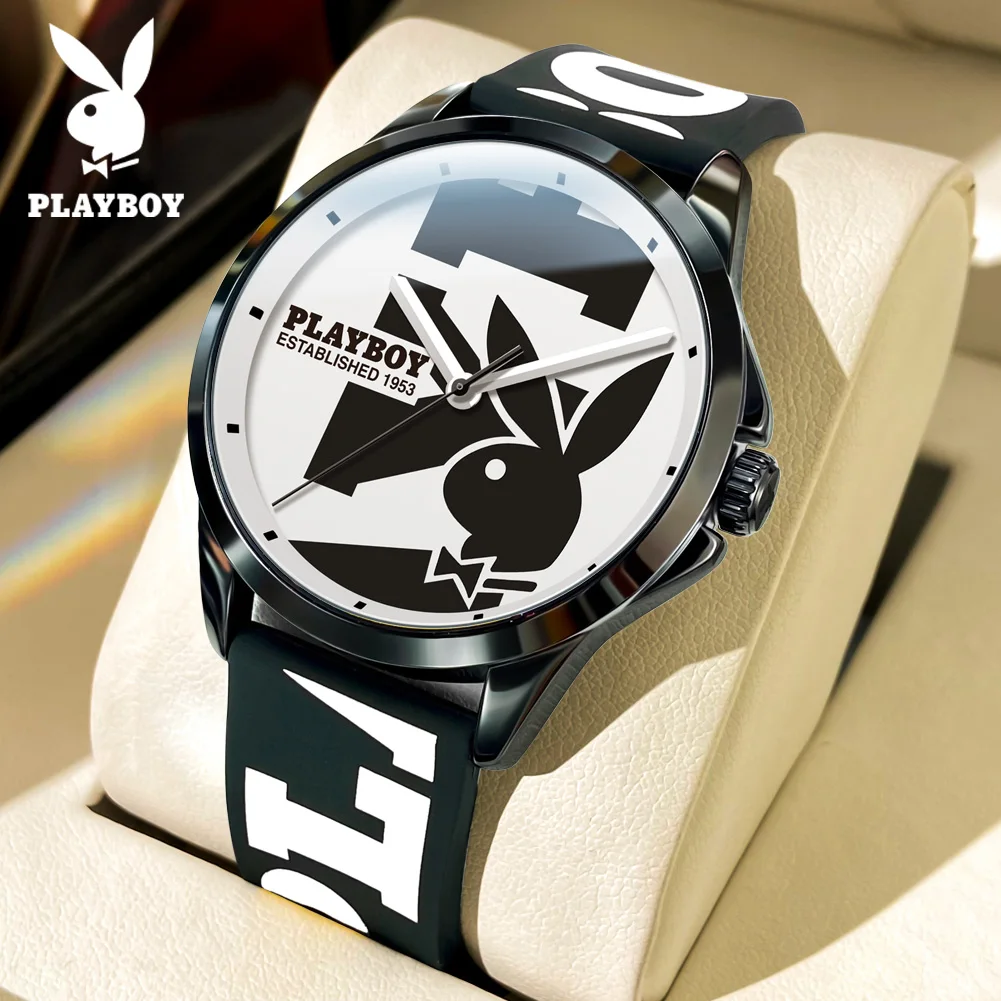 PLAYBOY Luxury Brand Watch for Men Casual Waterproof Quartz Men’s Watches Silicone Strap Sports Elegant High-end Man Wristwatch