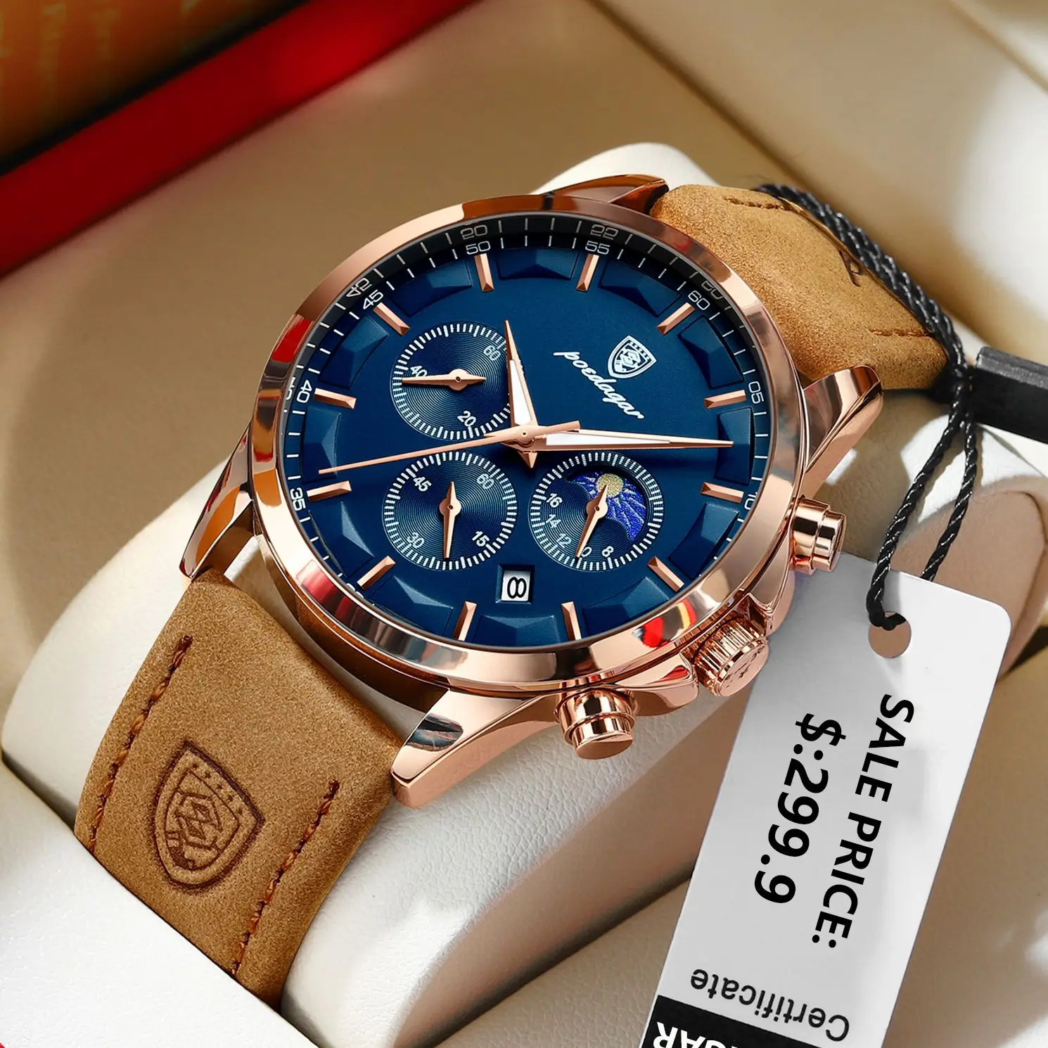 POEDAGAR Men Quartz Watch Luxury Sports Waterproof Chronograph Luminous Date Man Wristwatch Business Leather Men’s Watches Clock