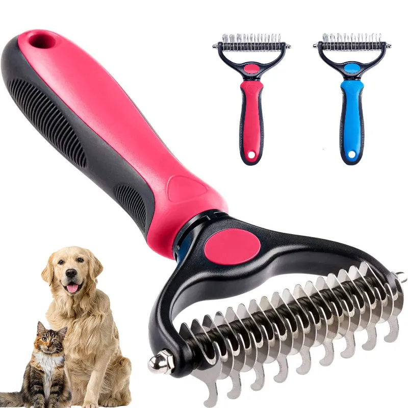 Pet Deshedding Brush – Double-Sided Undercoat Rake for Dogs & Cats – Shedding Comb and Dematting Tool for Grooming, Extra Wide