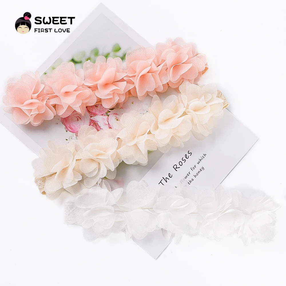 Pink Baby Flower Headband Pink Chiffon Hair Bands Handmade DIY Headwear Hair Accessories for Kids Children Newborn Toddler