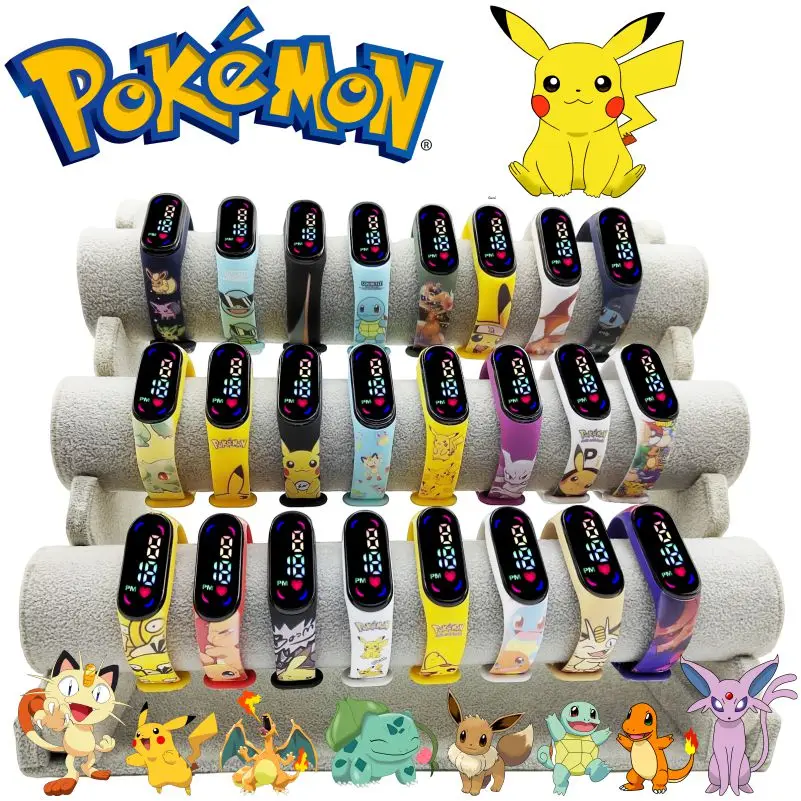 Pokemon Digital Watch Anime Pikachu Squirtle Eevee Charizard Student Silicone LED Watch Kids Puzzle Toys Children Birthday Gifts