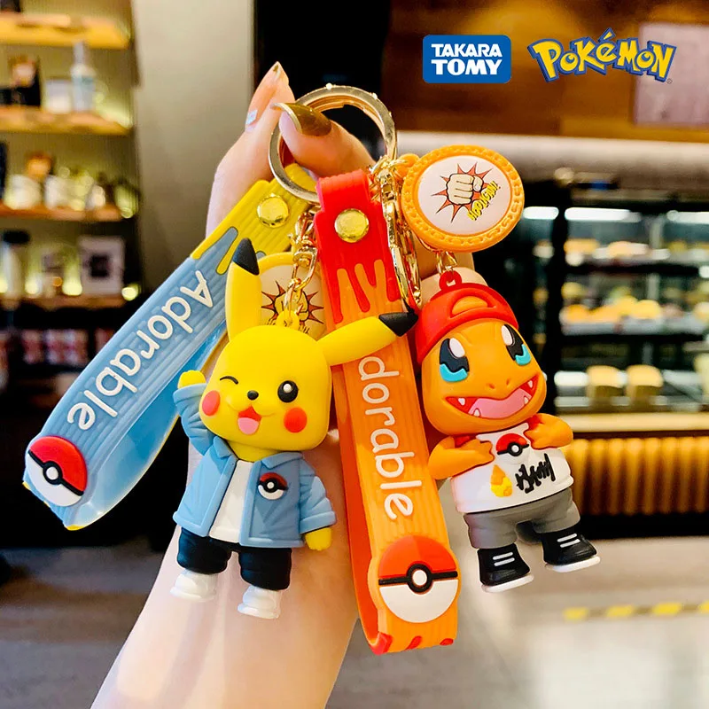 Pokemon Keychain Anime Figures Pikachu Cartoon Key Chain Charmander Psyduck Fashion Bag Keyring Pendant Accessories Toy Kid Gift