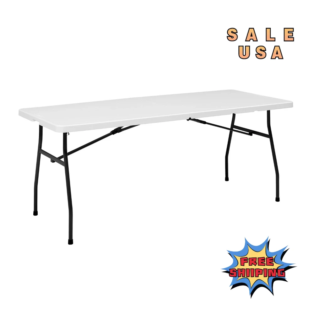 Portable Practical 6ft Folding Table Office Furniture Outdoor Activities White Granite