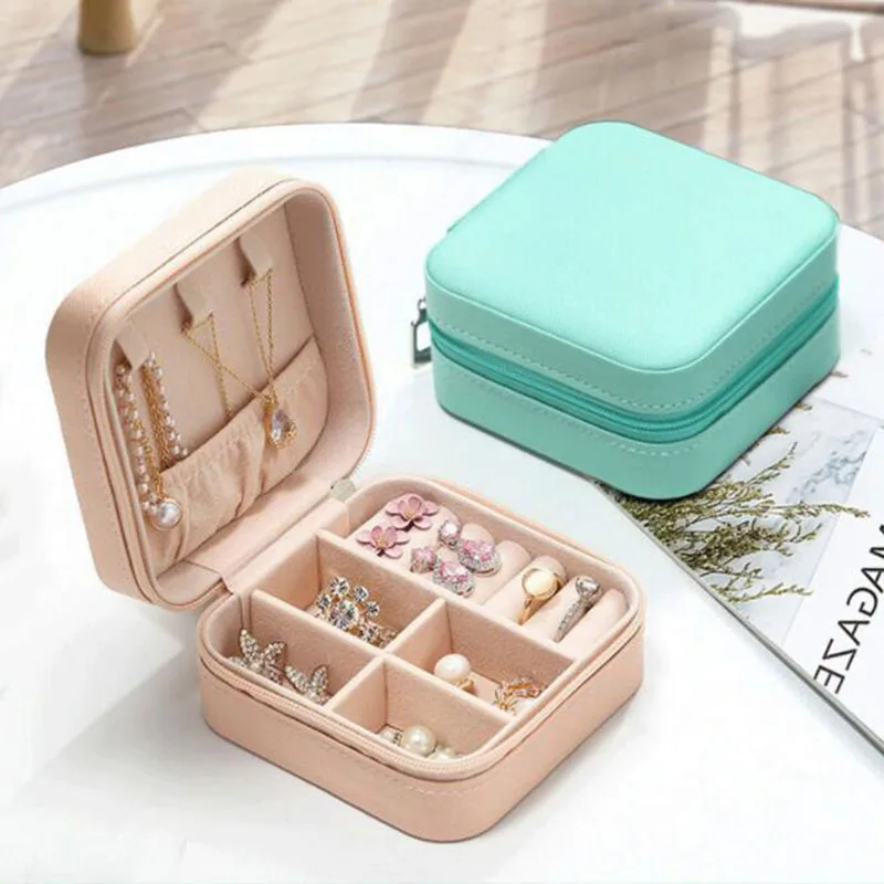 Portable Small Trinket  Earring Necklace Bracelet Ring Organizer Display Case Travel Ornaments Leather Mini Jewelry Storage Box