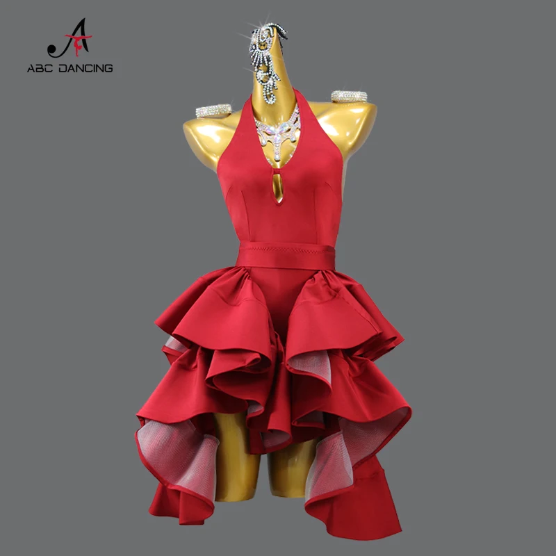 Professional Red Latin Dance Dress Sexy Ladies Ballroom Party Show Costume Practice Wear Line Women Sports Skirt Female Clothing